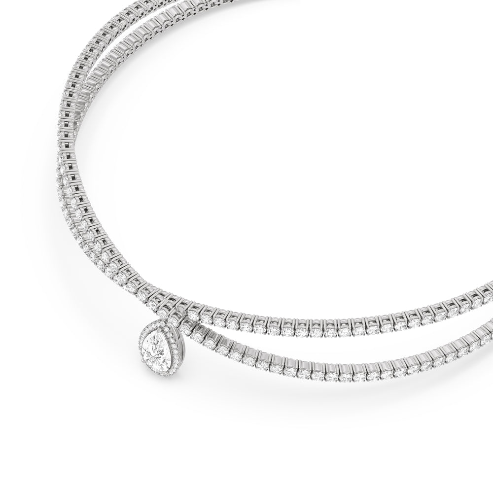 Teardrop Crossover Diamond Choker Necklace with 14KT White Gold / Lab / 23 1/4 Cut Diamond in 14KT White Gold / Lab / 23 1/4 view 2

