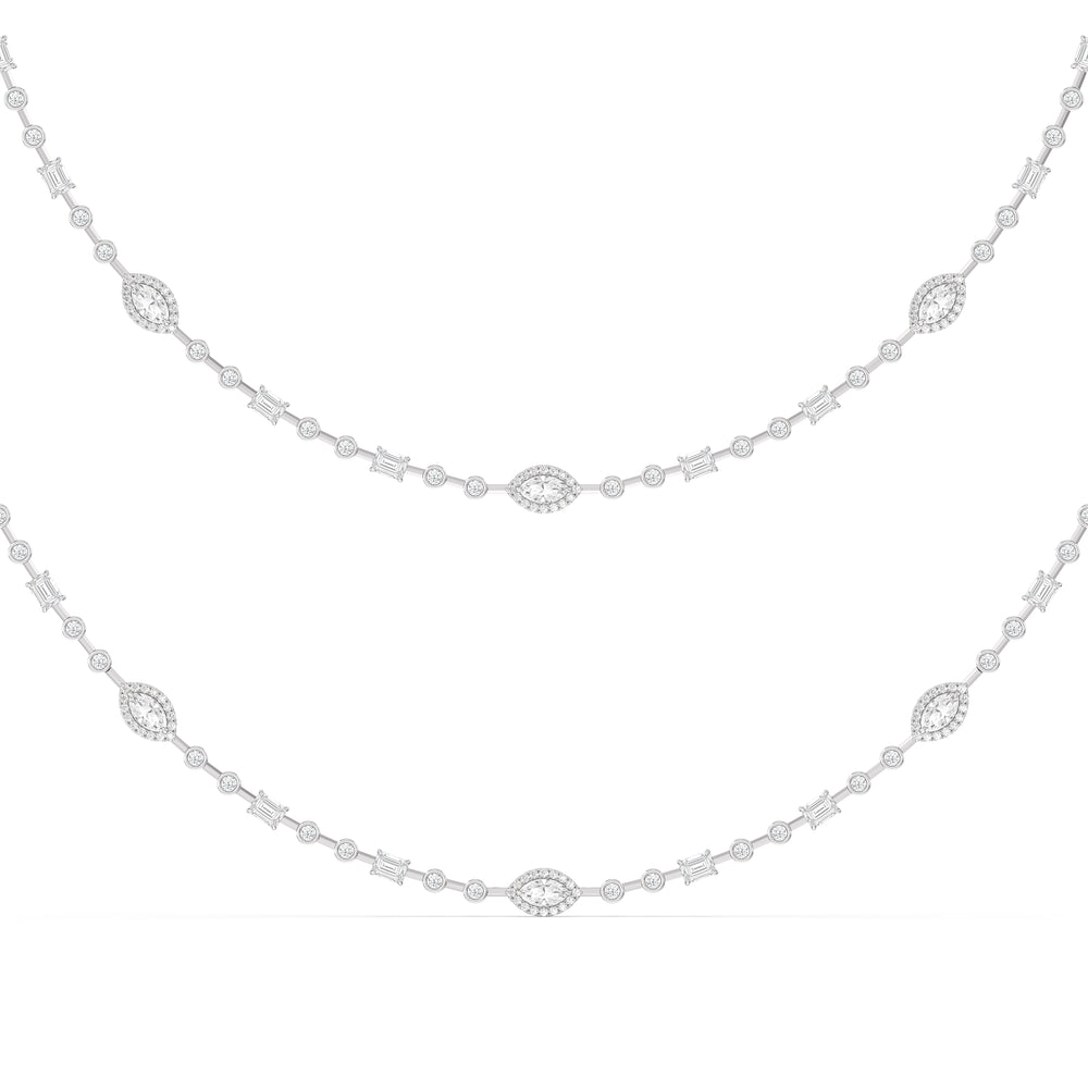 Two Layer Multi Shape Station Necklace with 14KT White Gold / Lab / 21 1/2 Cut Diamond in 14KT White Gold / Lab / 21 1/2 view 2
