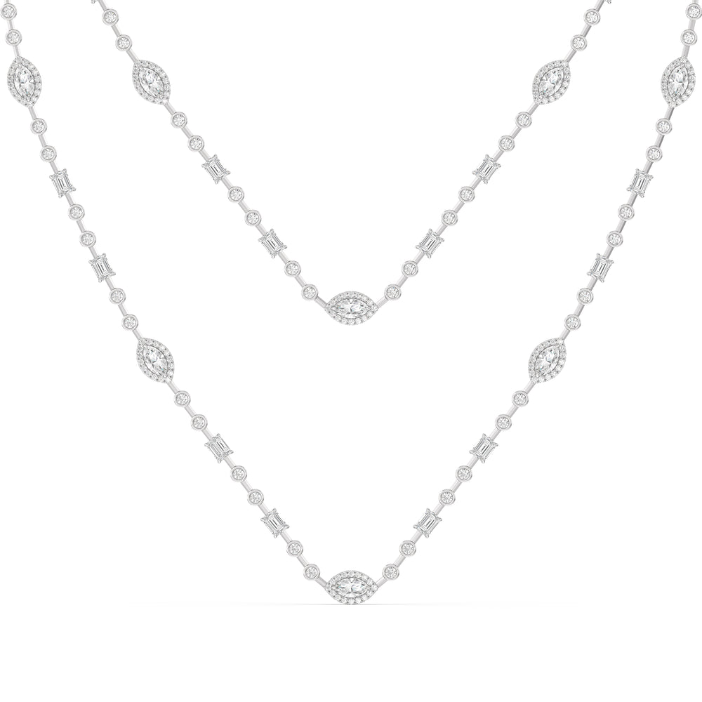 Two Layer Multi Shape Station Necklace with 14KT White Gold / Lab / 21 1/2 Cut Diamond in 14KT White Gold / Lab / 21 1/2 view 1
