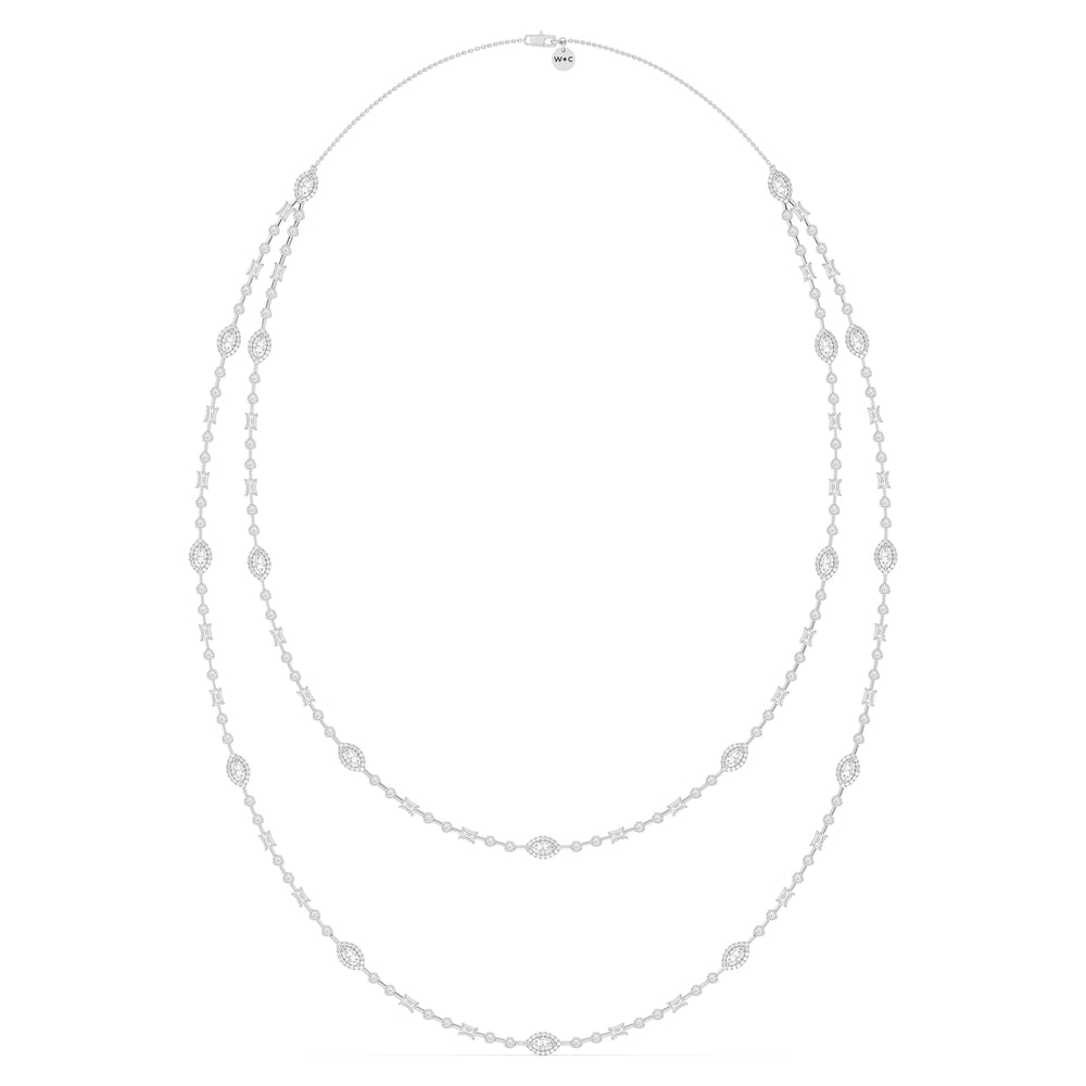 Two Layer Multi Shape Station Necklace with 14KT White Gold / Lab / 21 1/2 Cut Diamond in 14KT White Gold / Lab / 21 1/2 view 5
