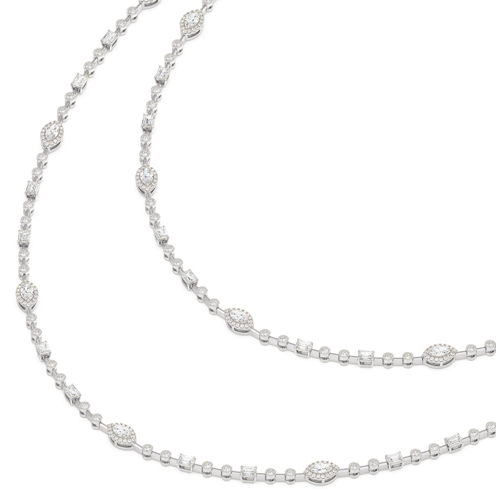 Two Layer Multi Shape Station Necklace with 14KT White Gold / Lab / 21 1/2 Cut Diamond in 14KT White Gold / Lab / 21 1/2 view 6
