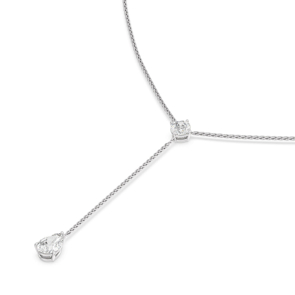 Cushion and Teardrop Lariat Station Necklace with 14KT White Gold / Lab / 3 3/4 Cut Diamond in 14KT White Gold / Lab / 3 3/4 view 2
