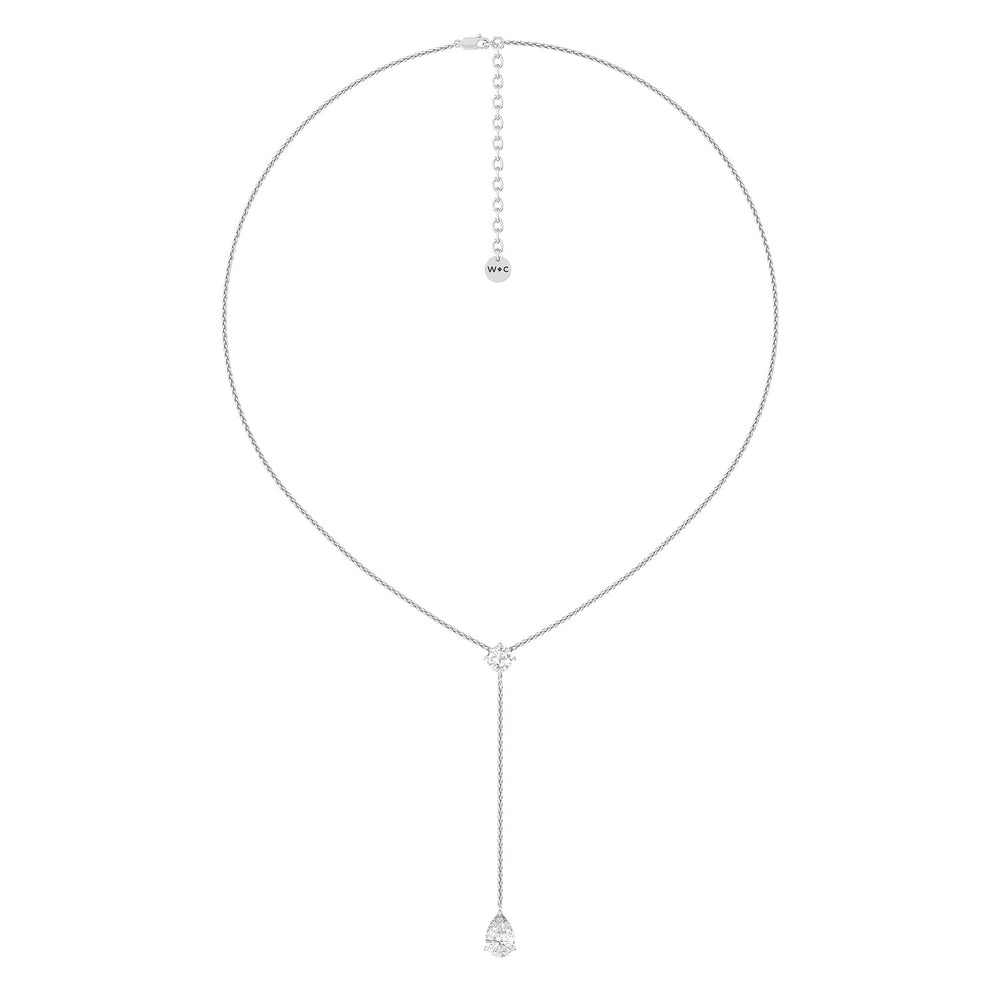 Cushion and Teardrop Lariat Station Necklace with 14KT White Gold / Lab / 3 3/4 Cut Diamond in 14KT White Gold / Lab / 3 3/4 view 5
