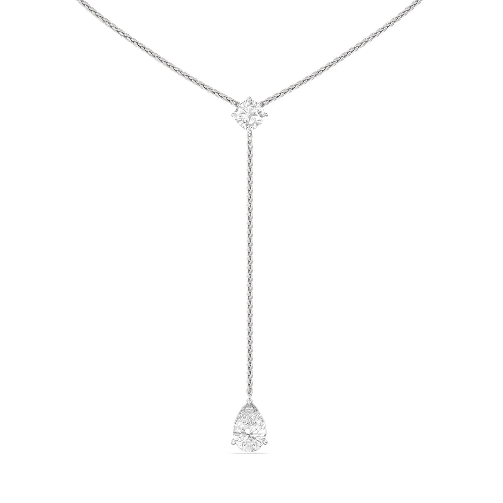 Cushion and Teardrop Lariat Station Necklace with 14KT White Gold / Lab / 3 3/4 Cut Diamond in 14KT White Gold / Lab / 3 3/4 view 1
