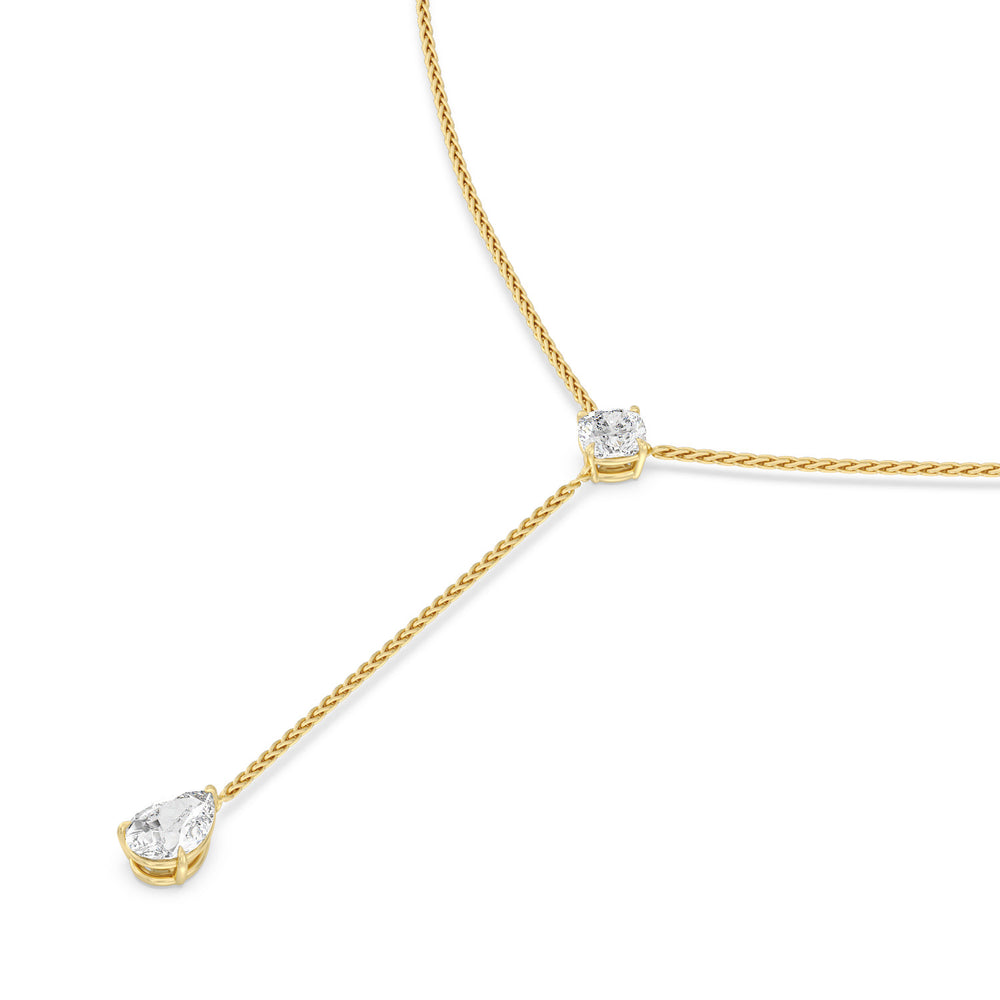 Cushion and Teardrop Lariat Station Necklace with 14KT Yellow Gold / Lab / 3 3/4 Cut Diamond in 14KT Yellow Gold / Lab / 3 3/4 view 2

