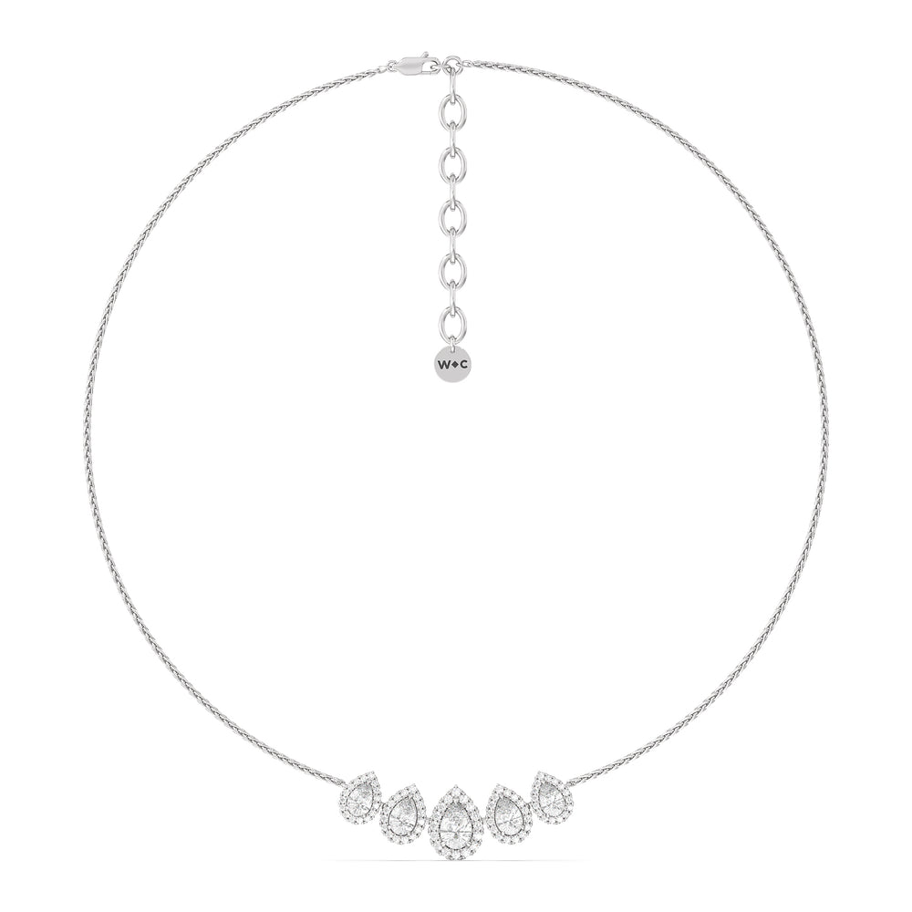 Five Halo Teardrop Chain Necklace with 14KT White Gold / Lab / 3 3/4 Cut Diamond in 14KT White Gold / Lab / 3 3/4 view 5
