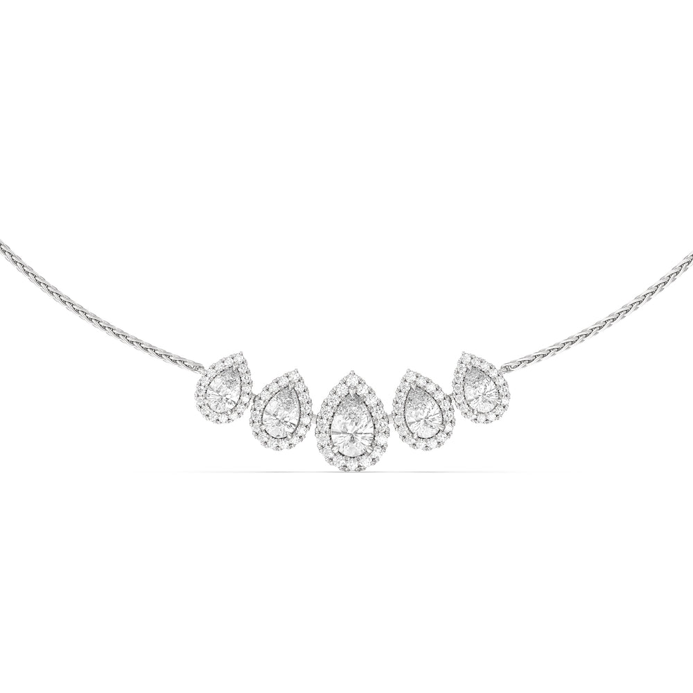 Five Halo Teardrop Chain Necklace with 14KT White Gold / Lab / 3 3/4 Cut Diamond in 14KT White Gold / Lab / 3 3/4 view 1
