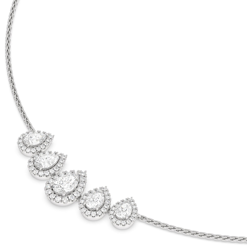 Five Halo Teardrop Chain Necklace with 14KT White Gold / Lab / 3 3/4 Cut Diamond in 14KT White Gold / Lab / 3 3/4 view 2
