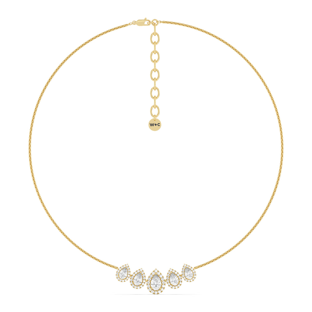 Five Halo Teardrop Chain Necklace with 14KT Yellow Gold / Lab / 3 3/4 Cut Diamond in 14KT Yellow Gold / Lab / 3 3/4 view 5
