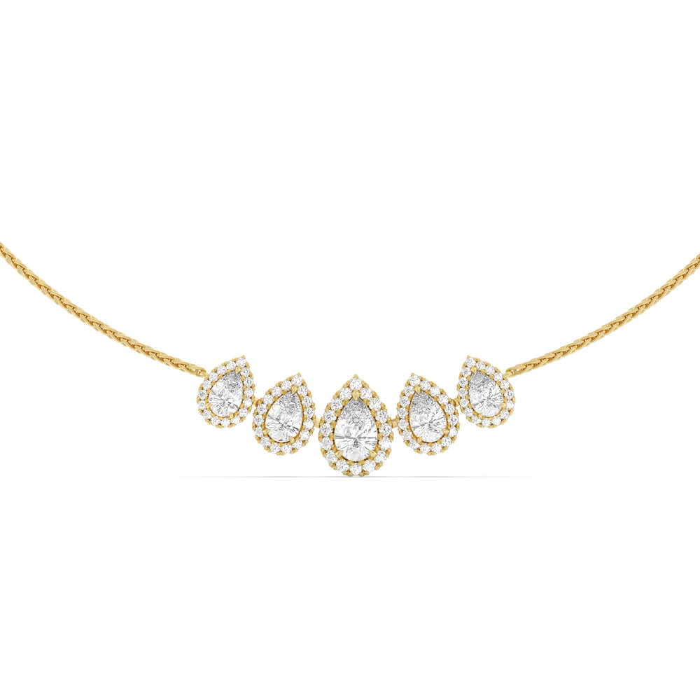 Five Halo Teardrop Chain Necklace with 14KT Yellow Gold / Lab / 3 3/4 Cut Diamond in 14KT Yellow Gold / Lab / 3 3/4 view 1
