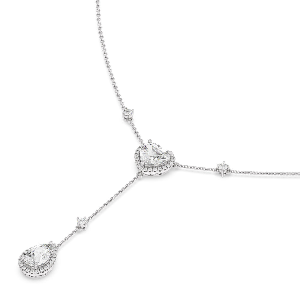 Halo Heart and Teardrop Chain Necklace with 14KT White Gold / Lab / 4 5/8 Cut Diamond in 14KT White Gold / Lab / 4 5/8 view 2
