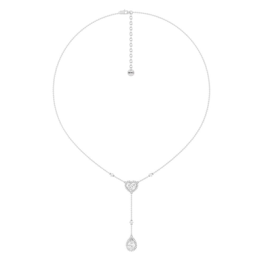Halo Heart and Teardrop Chain Necklace with 14KT White Gold / Lab / 4 5/8 Cut Diamond in 14KT White Gold / Lab / 4 5/8 view 5
