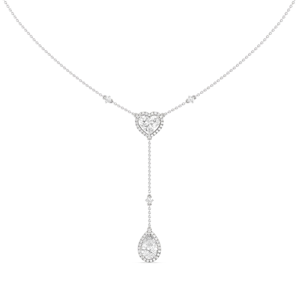 Halo Heart and Teardrop Chain Necklace with 14KT White Gold / Lab / 4 5/8 Cut Diamond in 14KT White Gold / Lab / 4 5/8 view 1
