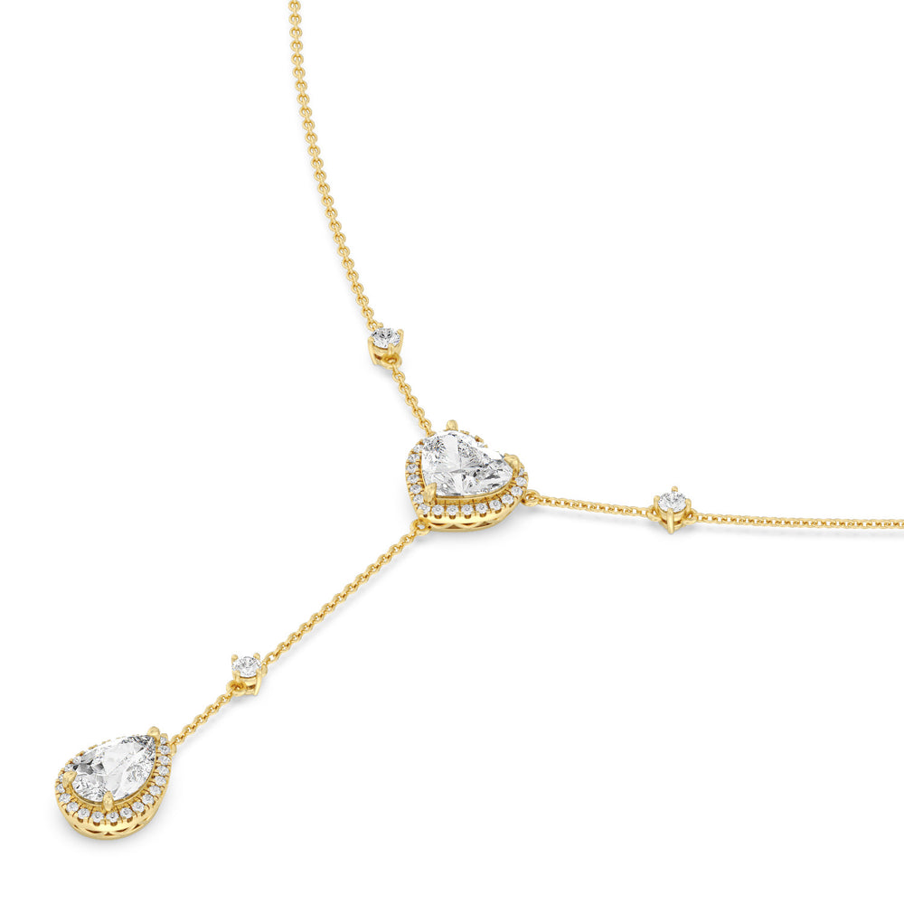 Halo Heart and Teardrop Chain Necklace with 14KT Yellow Gold / Lab / 4 5/8 Cut Diamond in 14KT Yellow Gold / Lab / 4 5/8 view 2
