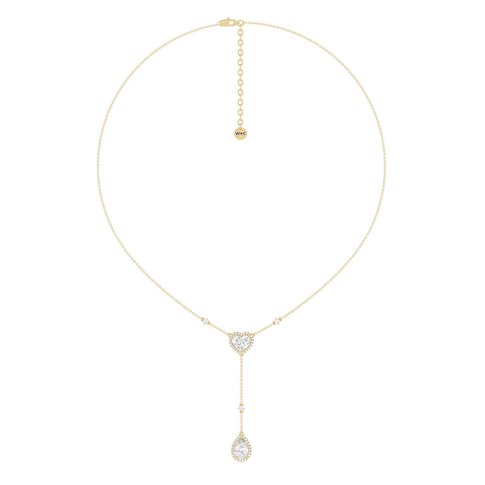 Halo Heart and Teardrop Chain Necklace with 14KT Yellow Gold / Lab / 4 5/8 Cut Diamond in 14KT Yellow Gold / Lab / 4 5/8 view 5
