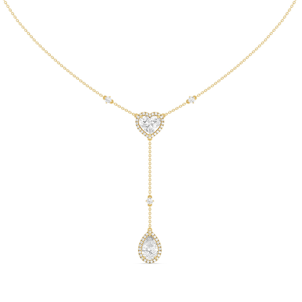 Halo Heart and Teardrop Chain Necklace with 14KT Yellow Gold / Lab / 4 5/8 Cut Diamond in 14KT Yellow Gold / Lab / 4 5/8 view 1
