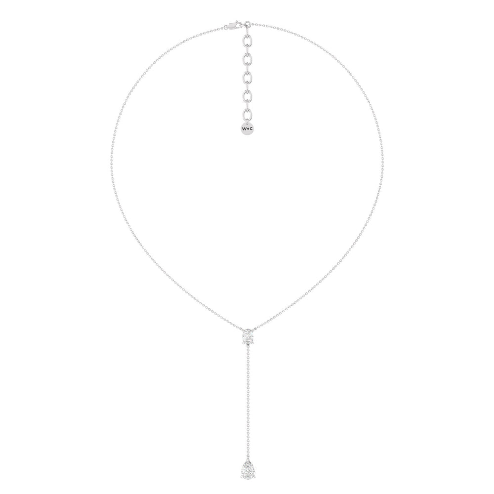 Oval and Teardrop Lariat Station Necklace with 14KT White Gold / Lab / 2 1/2 Cut Diamond in 14KT White Gold / Lab / 2 1/2 view 5
