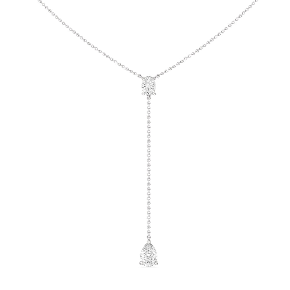 Oval and Teardrop Lariat Station Necklace with 14KT White Gold / Lab / 2 1/2 Cut Diamond in 14KT White Gold / Lab / 2 1/2 view 1
