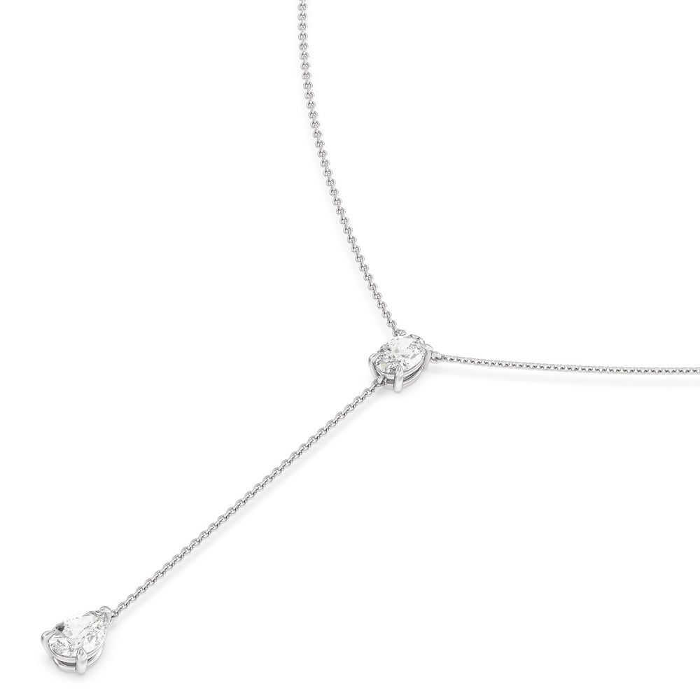 Oval and Teardrop Lariat Station Necklace with 14KT White Gold / Lab / 2 1/2 Cut Diamond in 14KT White Gold / Lab / 2 1/2 view 2

