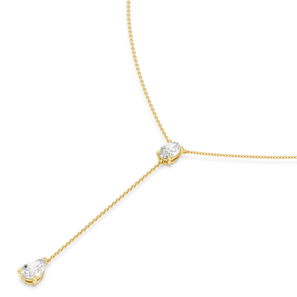 Oval and Teardrop Lariat Station Necklace with 14KT Yellow Gold / Lab / 2 1/2 Cut Diamond in 14KT Yellow Gold / Lab / 2 1/2 view 2
