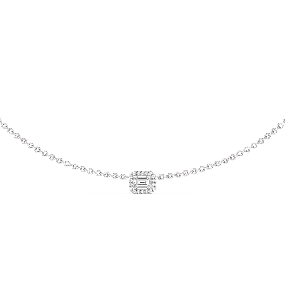 Halo Emerald Chain Necklace with 14KT White Gold / Lab / 1 1/6 Cut Diamond in 14KT White Gold / Lab / 1 1/6 view 1
