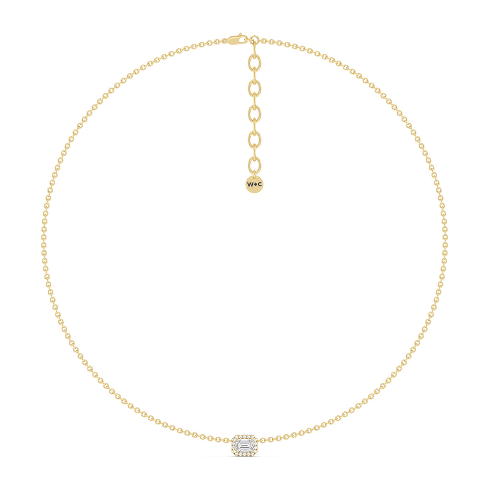 Halo Emerald Chain Necklace with 14KT Yellow Gold / Lab / 1 1/6 Cut Diamond in 14KT Yellow Gold / Lab / 1 1/6 view 5
