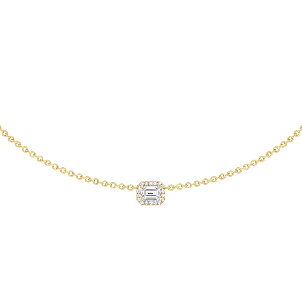 Halo Emerald Chain Necklace with 14KT Yellow Gold / Lab / 1 1/6 Cut Diamond in 14KT Yellow Gold / Lab / 1 1/6 view 1
