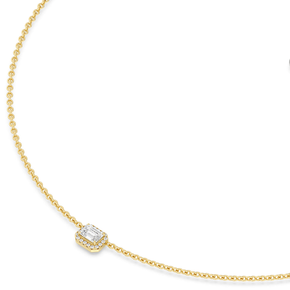 Halo Emerald Chain Necklace with 14KT Yellow Gold / Lab / 1 1/6 Cut Diamond in 14KT Yellow Gold / Lab / 1 1/6 view 2
