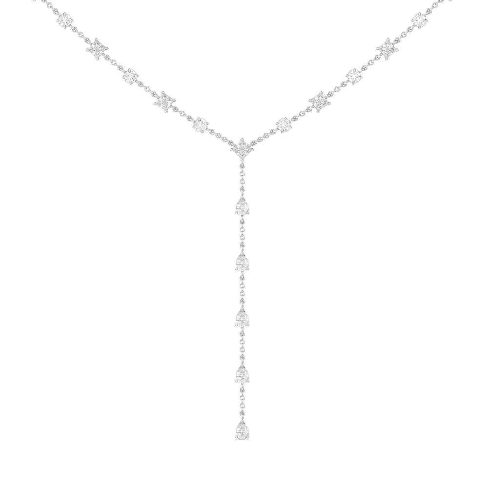 Mixed Shape Lariat Station Necklace with 14KT White Gold / Lab / 6 9/10 Cut Diamond in 14KT White Gold / Lab / 6 9/10 view 1
