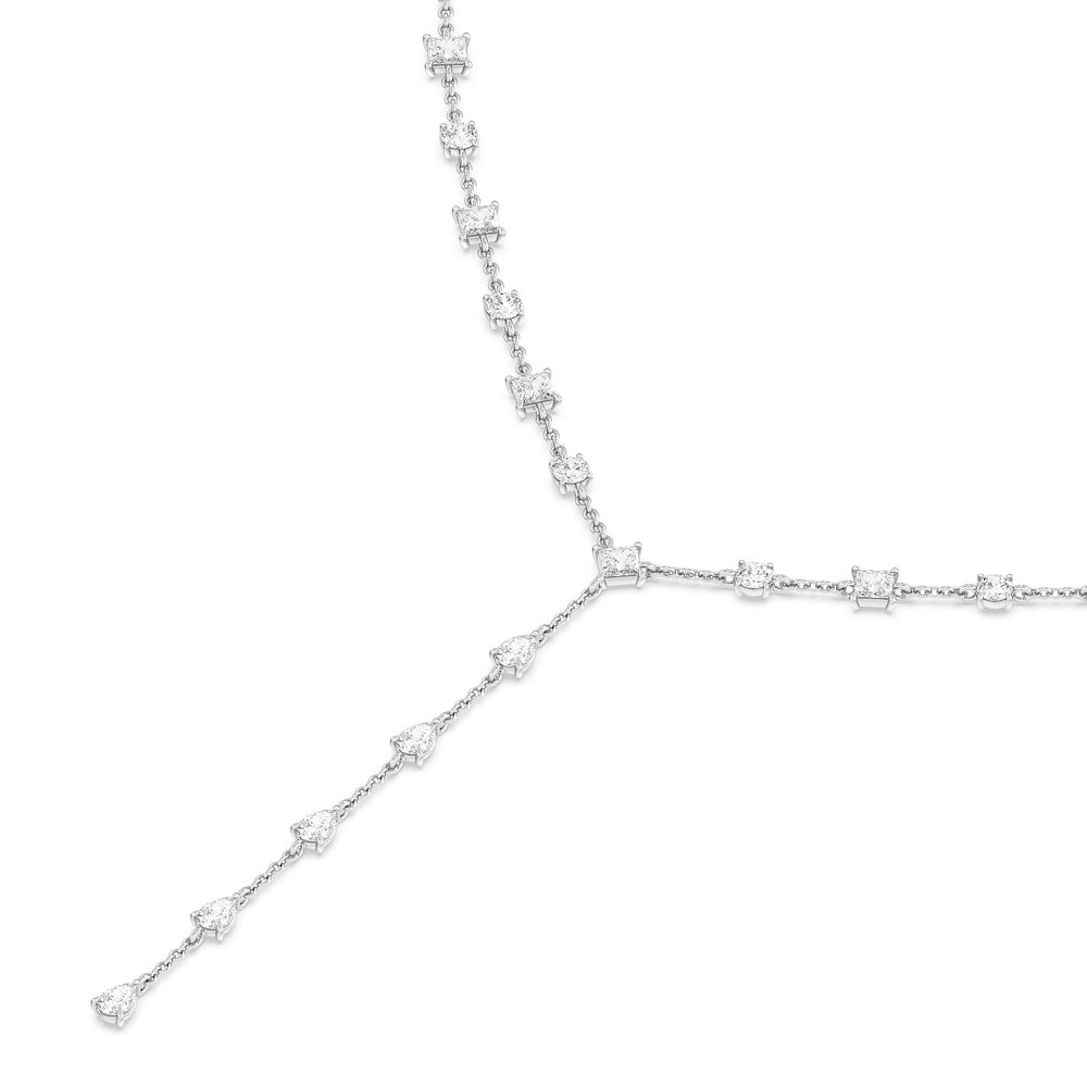 Mixed Shape Lariat Station Necklace with 14KT White Gold / Lab / 6 9/10 Cut Diamond in 14KT White Gold / Lab / 6 9/10 view 2
