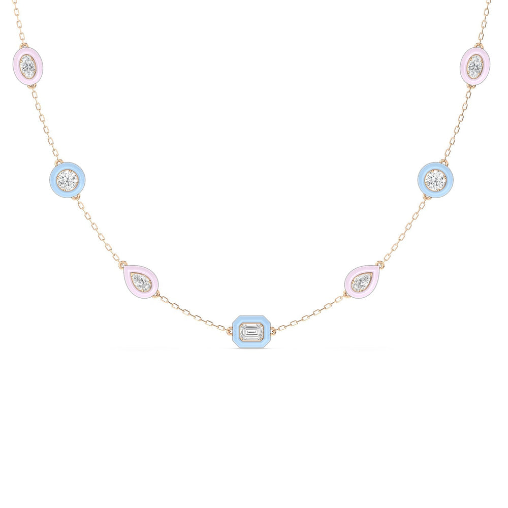 Multi Color Station Necklace with 14KT Rose Gold / Lab / 6 7/8 Cut Diamond in 14KT Rose Gold / Lab / 6 7/8 view 1
