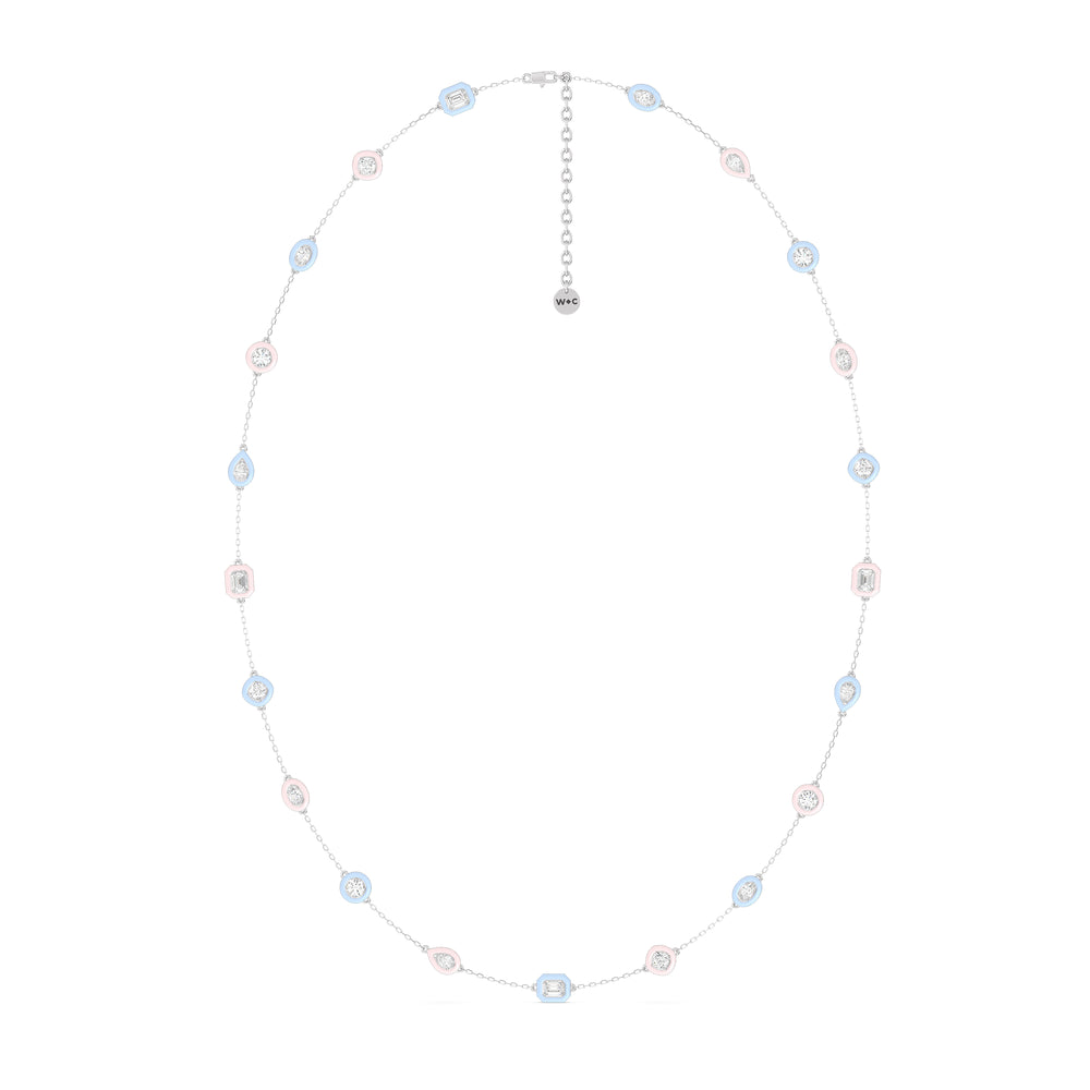 Multi Color Station Necklace with 14KT White Gold / Lab / 6 7/8 Cut Diamond in 14KT White Gold / Lab / 6 7/8 view 3
