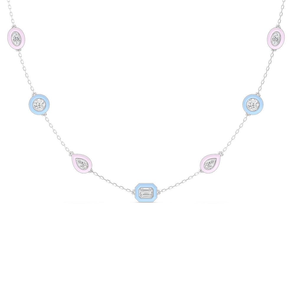 Multi Color Station Necklace with 14KT White Gold / Lab / 6 7/8 Cut Diamond in 14KT White Gold / Lab / 6 7/8 view 1
