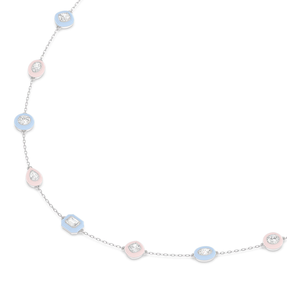 Multi Color Station Necklace with 14KT White Gold / Lab / 6 7/8 Cut Diamond in 14KT White Gold / Lab / 6 7/8 view 2
