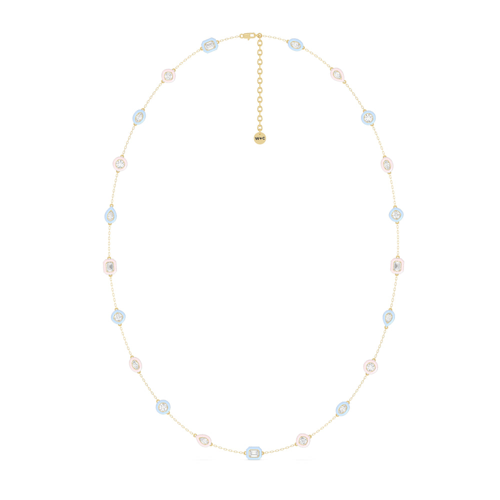 Multi Color Station Necklace with 14KT Yellow Gold / Lab / 6 7/8 Cut Diamond in 14KT Yellow Gold / Lab / 6 7/8 view 3
