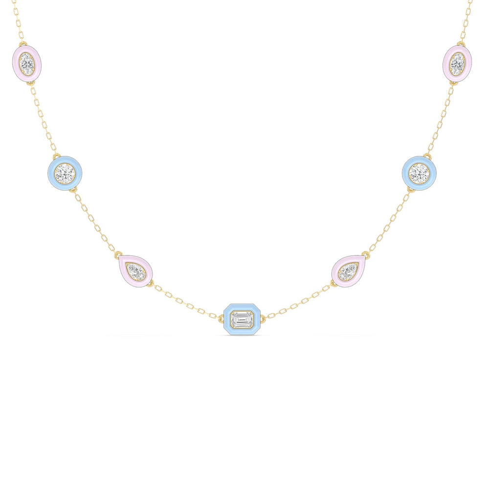 Multi Color Station Necklace with 14KT Yellow Gold / Lab / 6 7/8 Cut Diamond in 14KT Yellow Gold / Lab / 6 7/8 view 1
