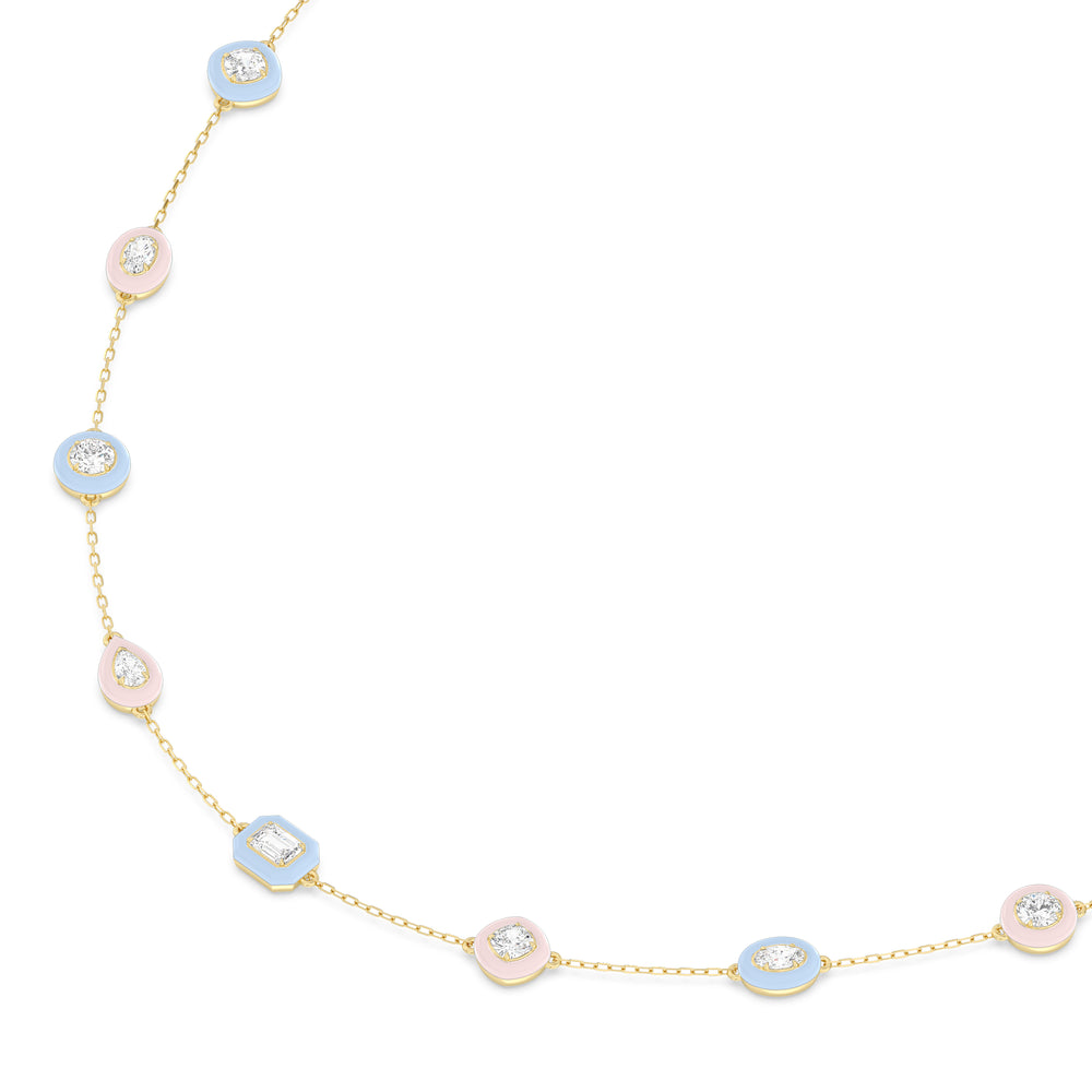 Multi Color Station Necklace with 14KT Yellow Gold / Lab / 6 7/8 Cut Diamond in 14KT Yellow Gold / Lab / 6 7/8 view 2
