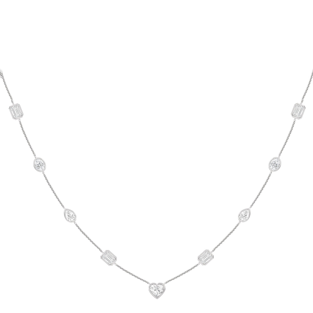 Multi Shape Station Necklace with 14KT White Gold / Lab / 6 Cut Diamond in 14KT White Gold / Lab / 6 view 1
