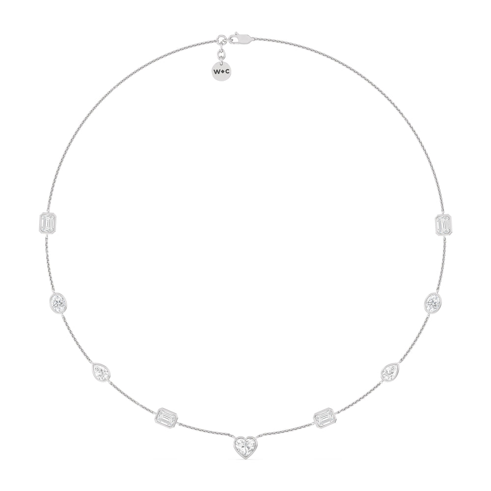 Multi Shape Station Necklace with 14KT White Gold / Lab / 6 Cut Diamond in 14KT White Gold / Lab / 6 view 2

