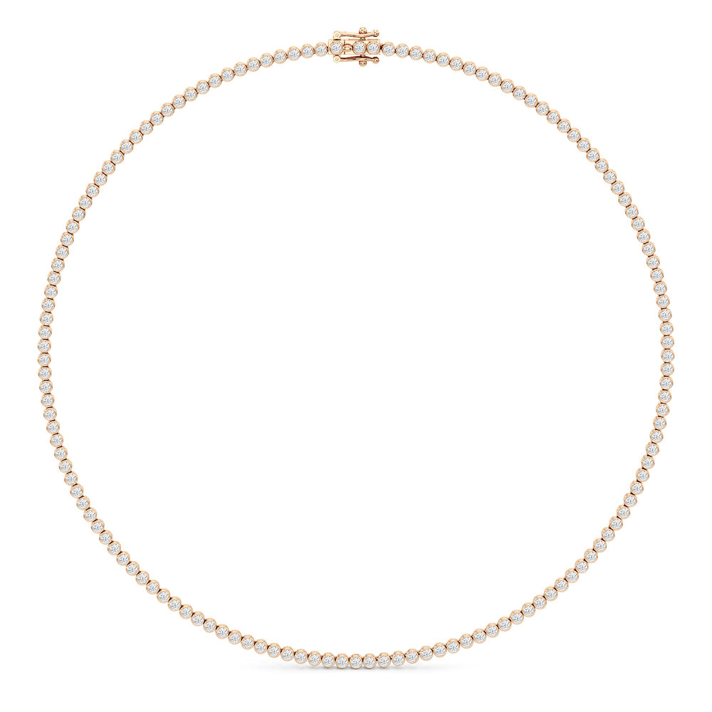 Classic Round Bezel Diamond Tennis Necklace with 6 Cut Diamond in 14KT Rose Gold view 2
