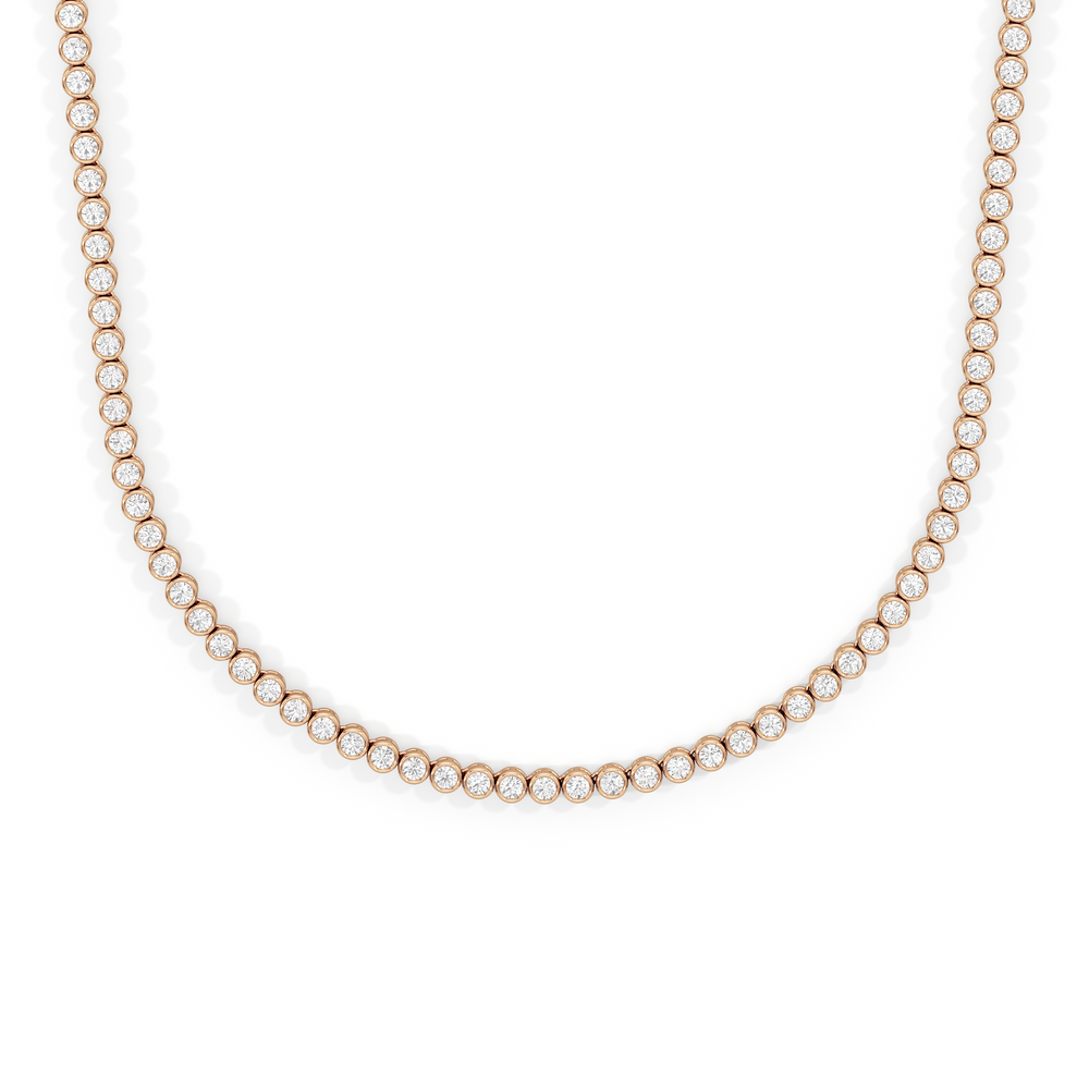 Classic Round Bezel Diamond Tennis Necklace with 6 Cut Diamond in 14KT Rose Gold view 1
