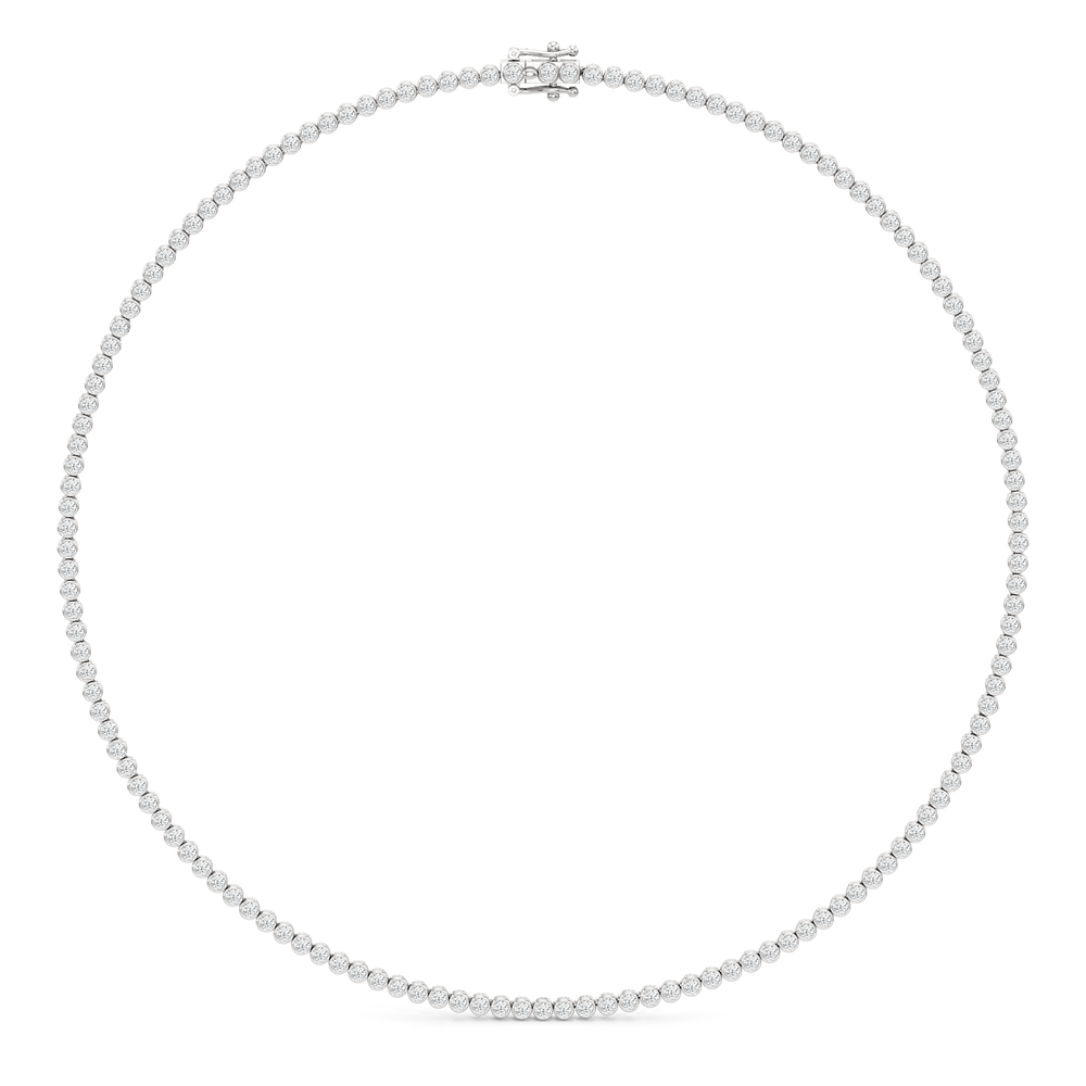 Classic Round Bezel Diamond Tennis Necklace with 6 Cut Diamond in 14KT White Gold view 2
