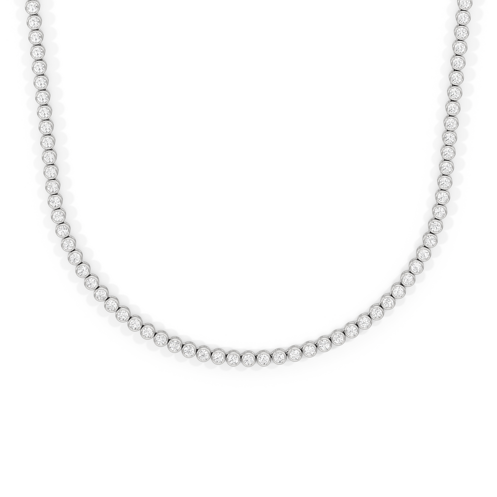 Classic Round Bezel Diamond Tennis Necklace with 6 Cut Diamond in 14KT White Gold view 1
