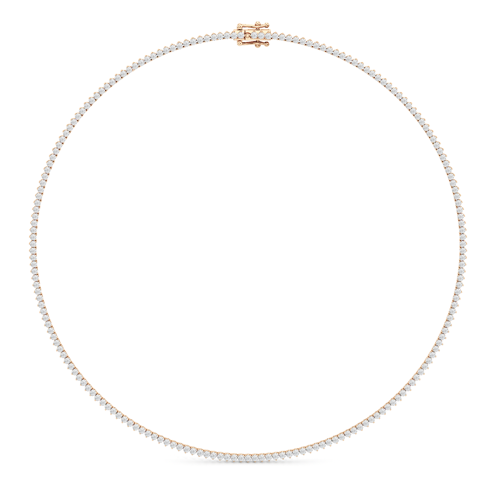 Classic Three Prong Diamond Tennis Necklace with 6 Cut Diamond in 14KT Rose Gold view 2
