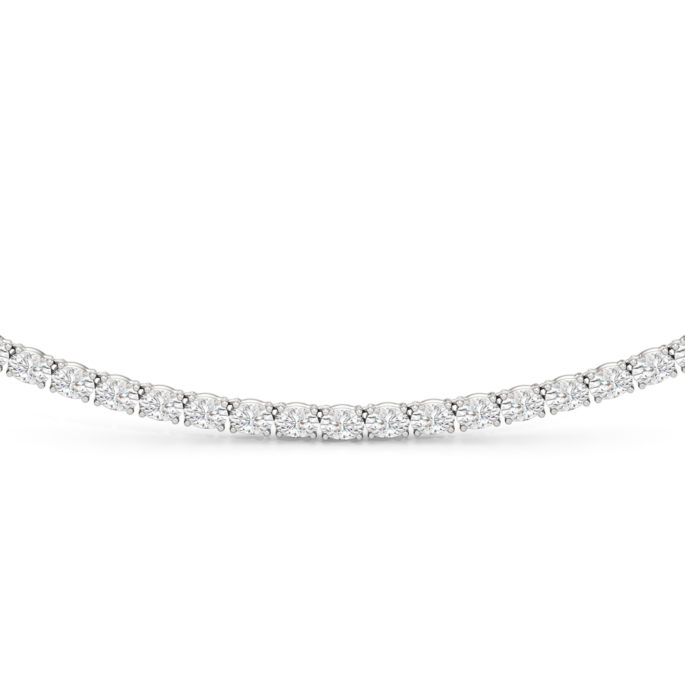 Oval East West Diamond Tennis Necklace with 10 Cut Diamond in 14KT White Gold view 3
