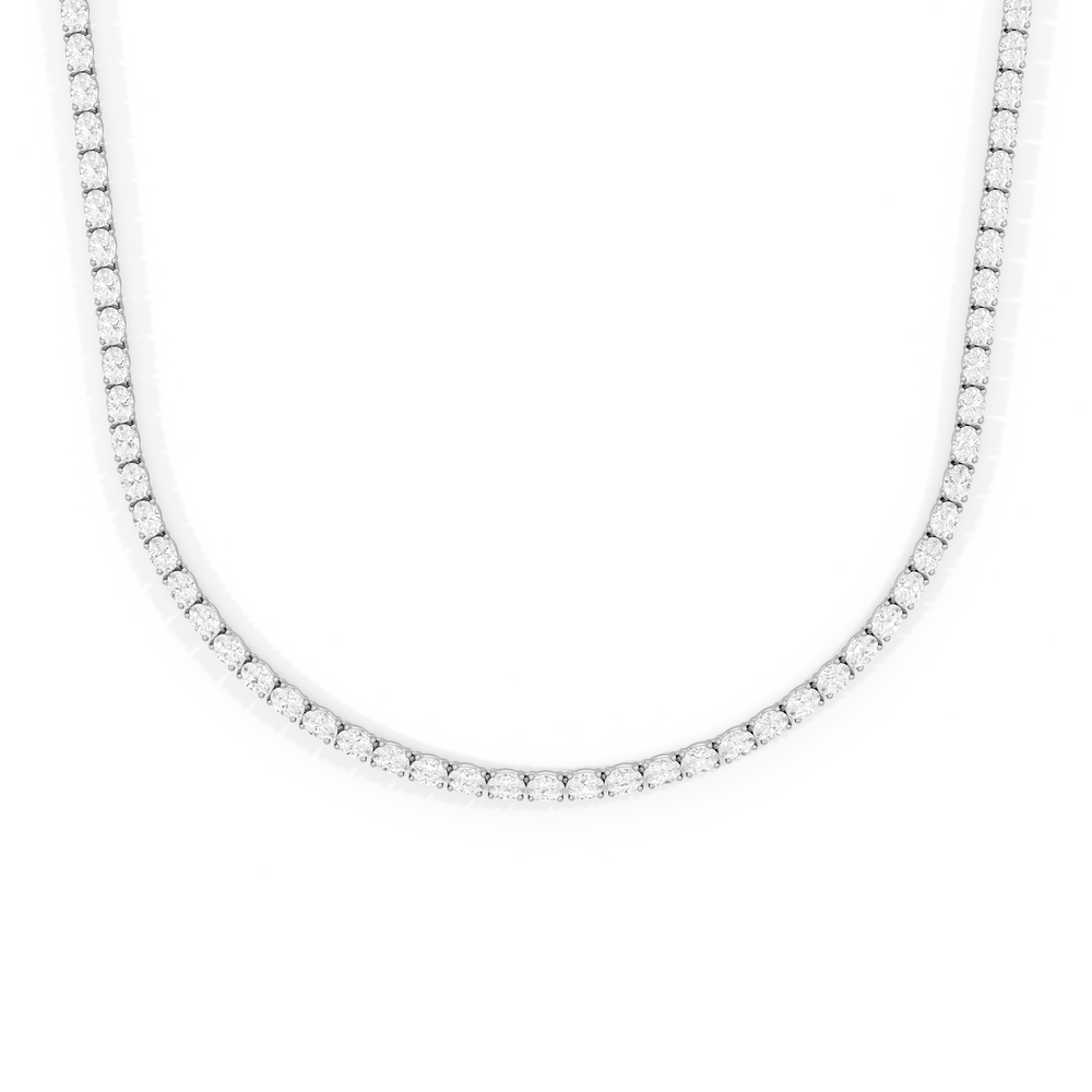 Oval East West Diamond Tennis Necklace with 10 Cut Diamond in 14KT White Gold view 1
