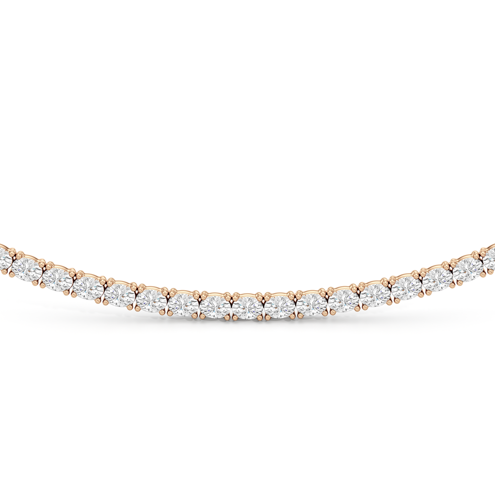 Oval East West Half Diamond Tennis Necklace with 5 Cut Diamond in 14KT Rose Gold view 3
