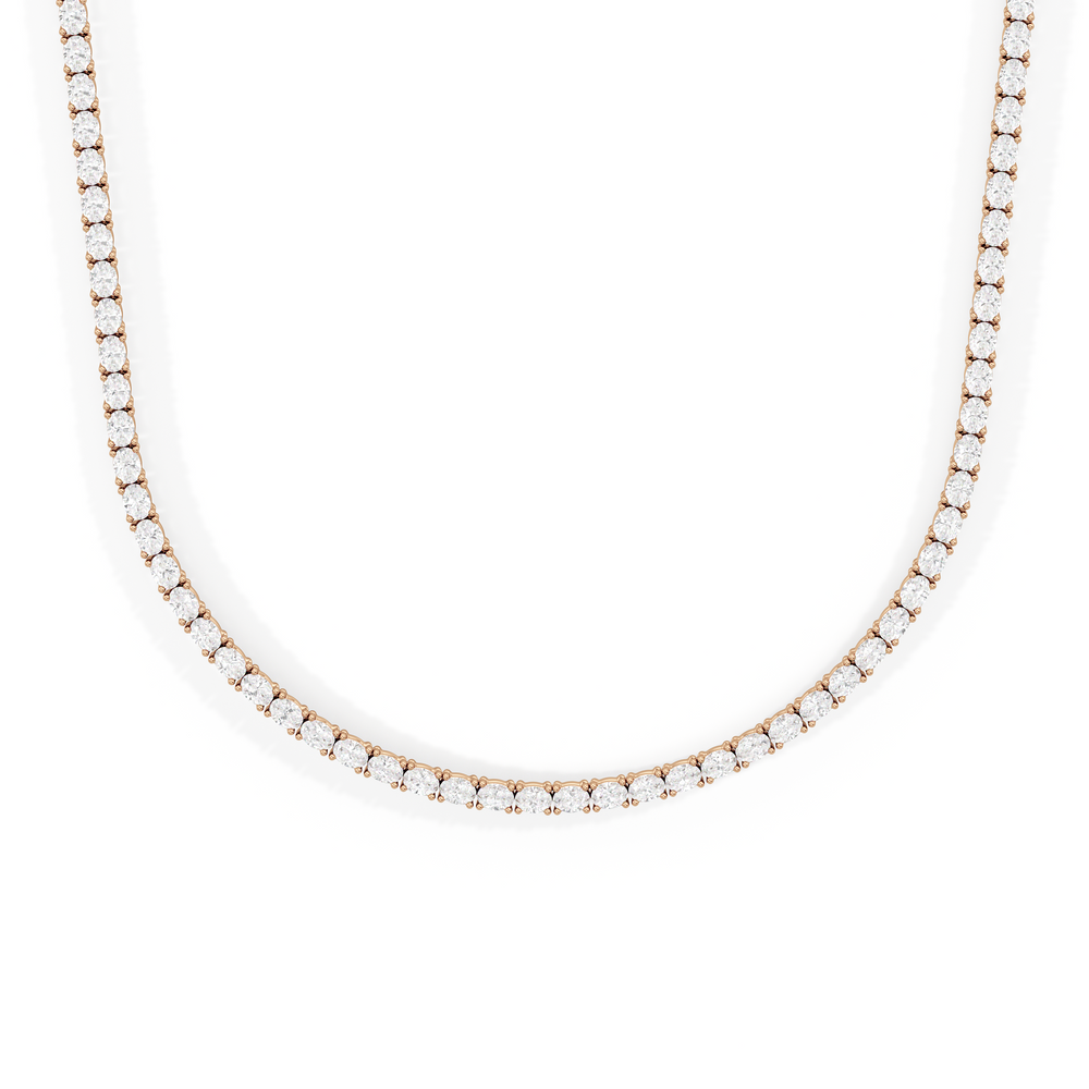 Oval East West Half Diamond Tennis Necklace with 5 Cut Diamond in 14KT Rose Gold view 1
