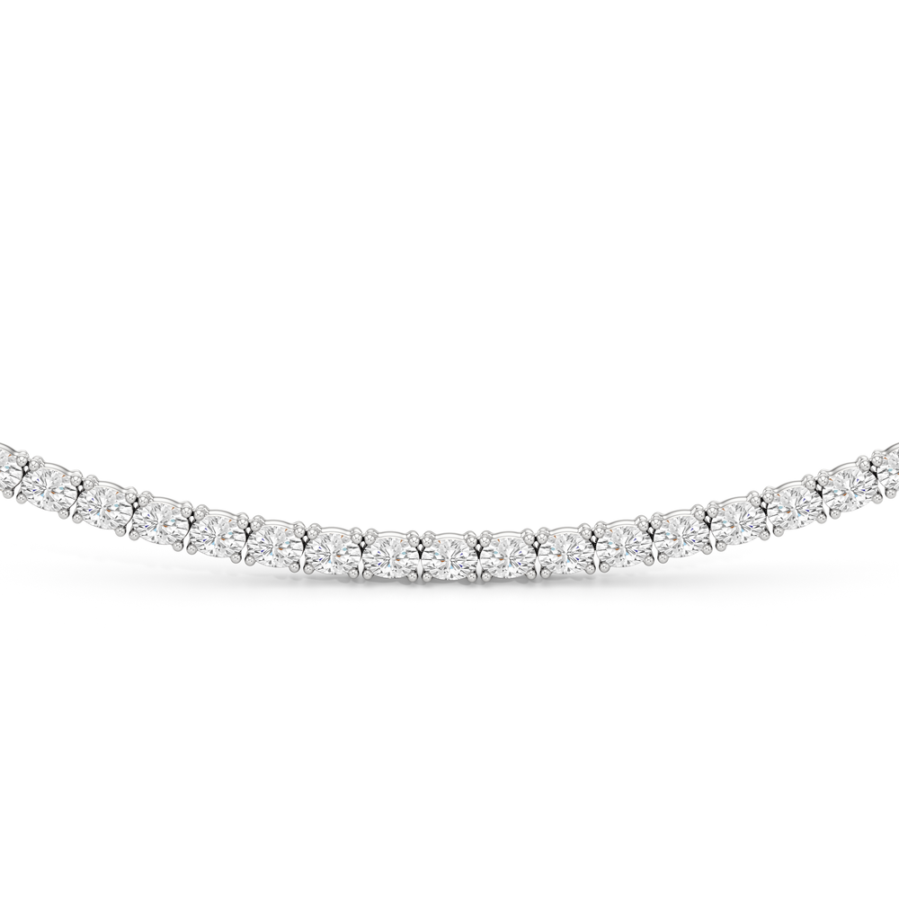 Oval East West Half Diamond Tennis Necklace with 5 Cut Diamond in 14KT White Gold view 3
