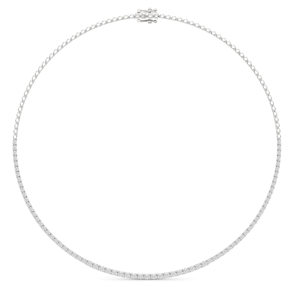 Oval East West Half Diamond Tennis Necklace with 5 Cut Diamond in 14KT White Gold view 2
